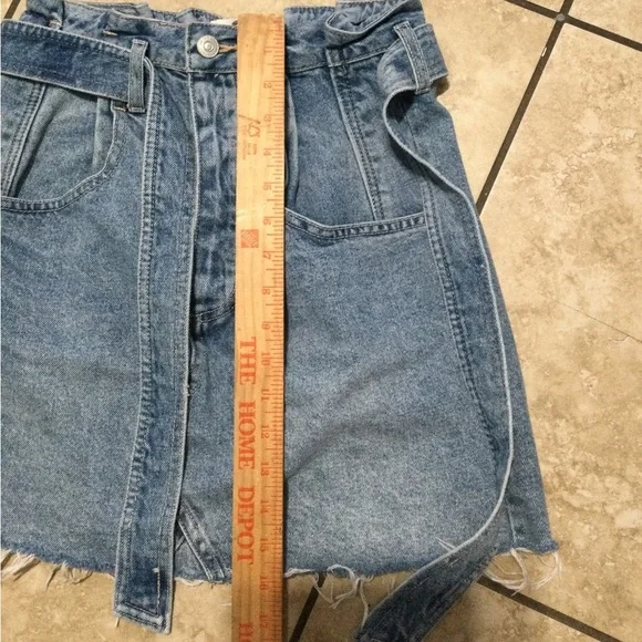 We The Free People Distressed Raw Hem Button Fly Denim Jean Mini Skirt - Picture 5 of 6